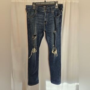 Men's Hollister Distressed Dark Wash Skinny Jeans 34x32 EUC